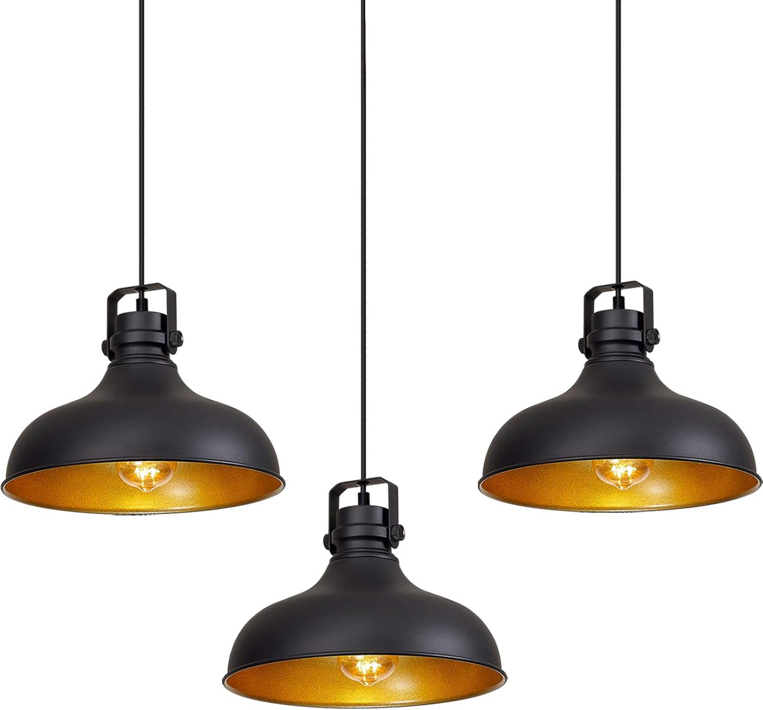 Black Farmhouse Pendant Lights Matte Pendant Lighting for Kitchen Island Industrial Adjustable Height Vintage Dome Hanging Light Fixtures for Barn, Dining Room 3 Packs