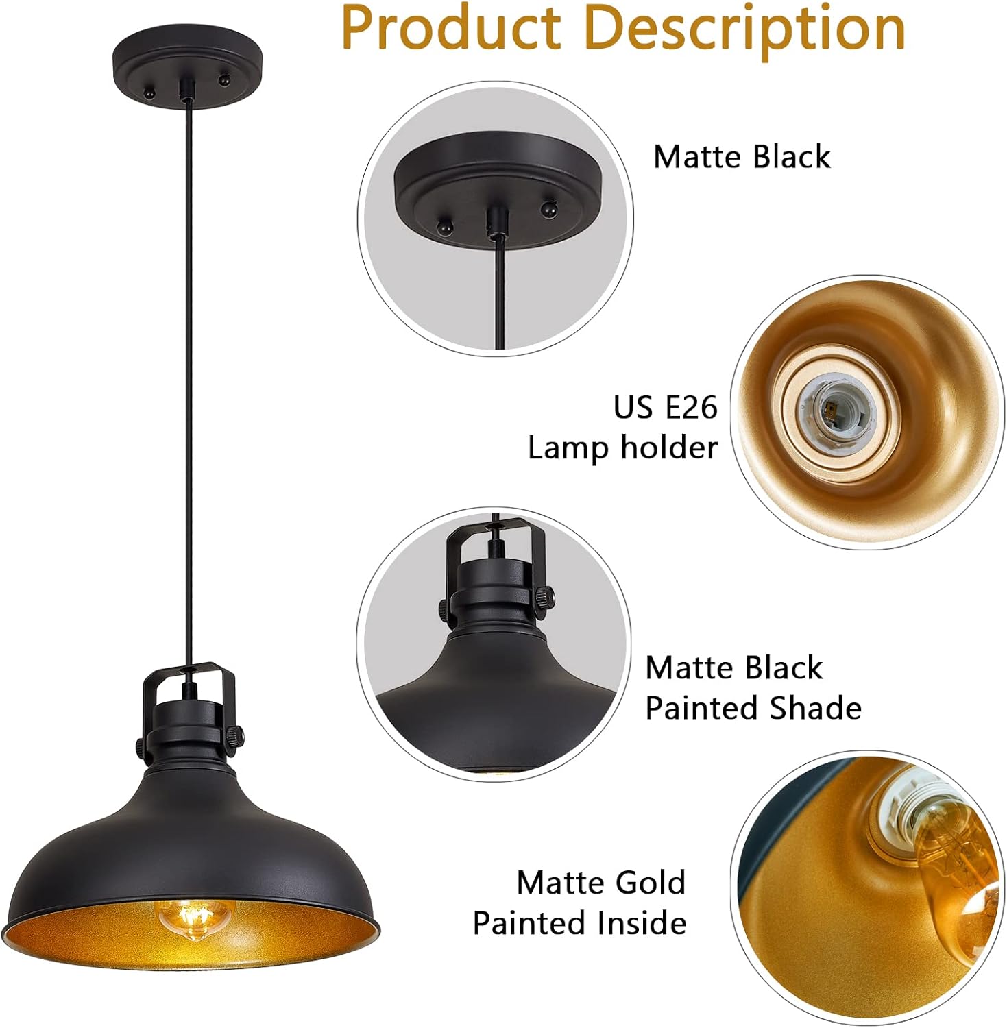 Black Farmhouse Pendant Lights Matte Pendant Lighting for Kitchen Island Industrial Adjustable Height Vintage Dome Hanging Light Fixtures for Barn, Dining Room 3 Packs - Image 3