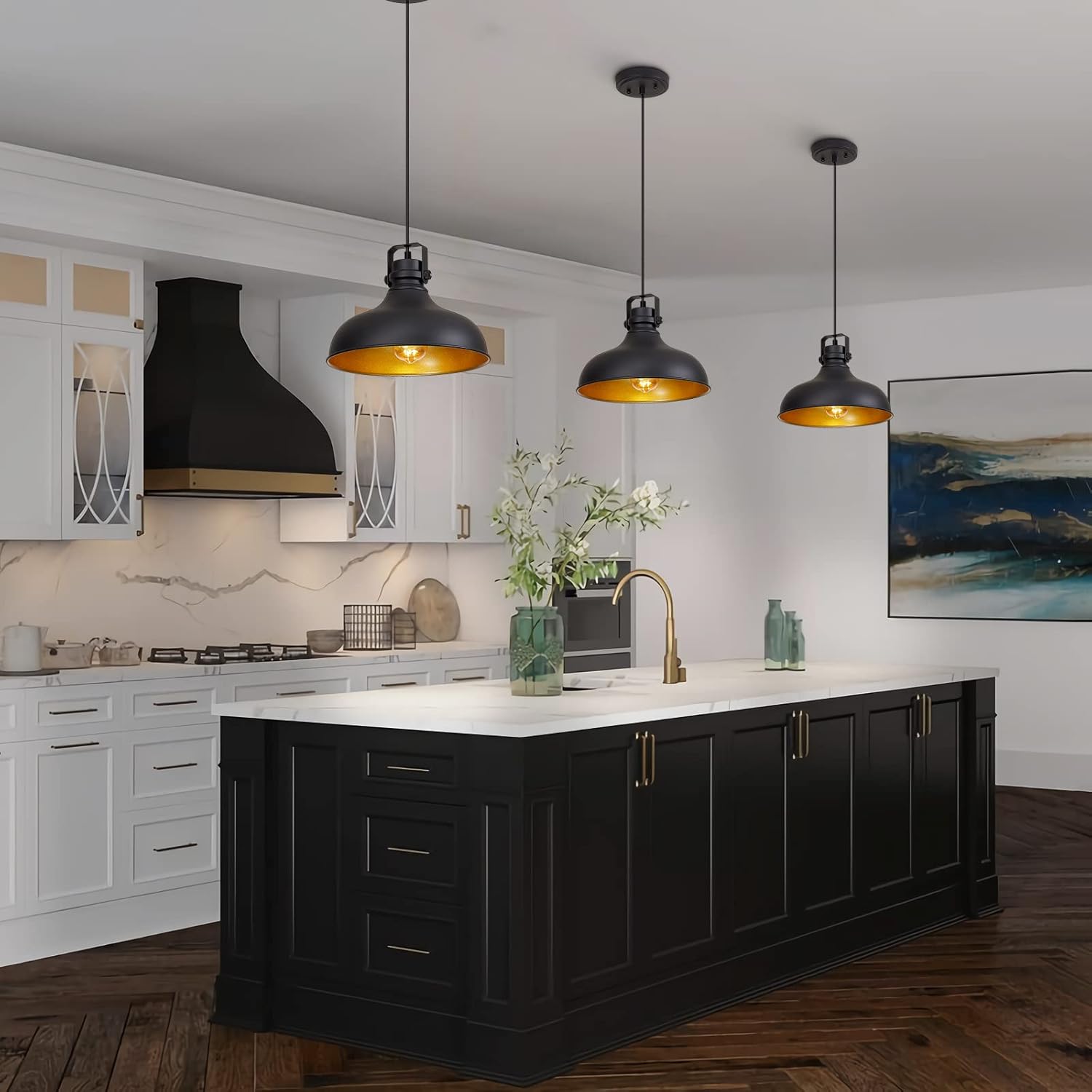 Black Farmhouse Pendant Lights Matte Pendant Lighting for Kitchen Island Industrial Adjustable Height Vintage Dome Hanging Light Fixtures for Barn, Dining Room 3 Packs - Image 6