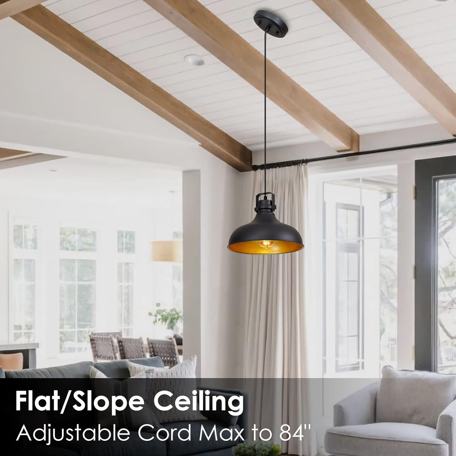 Black Farmhouse Pendant Lights Matte Pendant Lighting for Kitchen Island Industrial Adjustable Height Vintage Dome Hanging Light Fixtures for Barn, Dining Room 3 Packs - Image 7