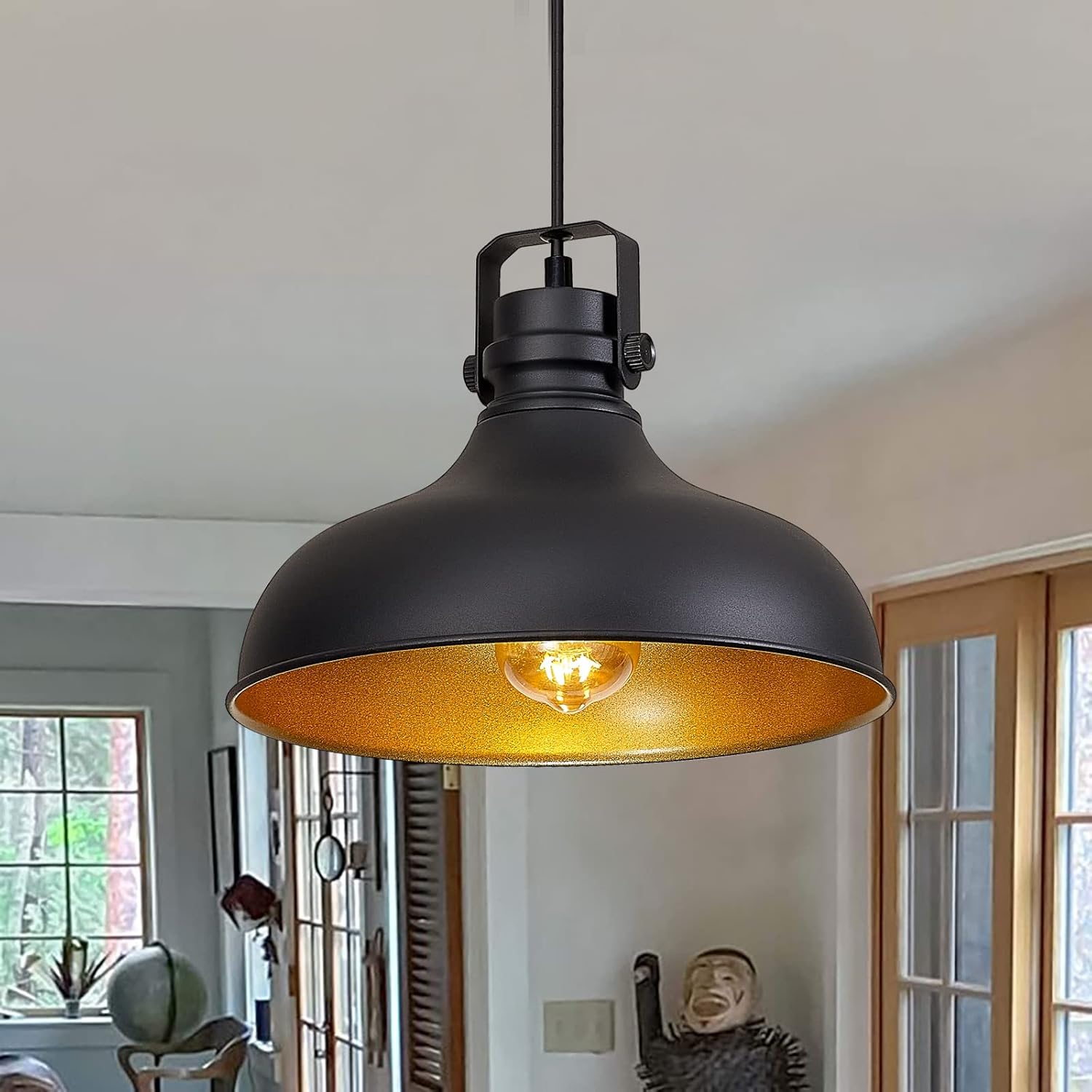 Black Farmhouse Pendant Lights Matte Pendant Lighting for Kitchen Island Industrial Adjustable Height Vintage Dome Hanging Light Fixtures for Barn, Dining Room 3 Packs - Image 9