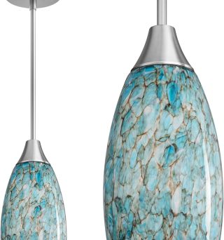 EDISHINE Pendant Light, Hand Blown Hanging Light Fixture, Adjustable Brushed Nickel Rods, Blue Glass Pendant Lighting for Kitchen Island, Sink, Bathroom, Dining Room