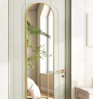Full Length Mirror 48x14 Inches - Over The Door Hanging Mirror for Bedroom, Living Room, Closet - Arch Floor Mirror, Door Mirror with Gold Frame - No Drill Easy Install