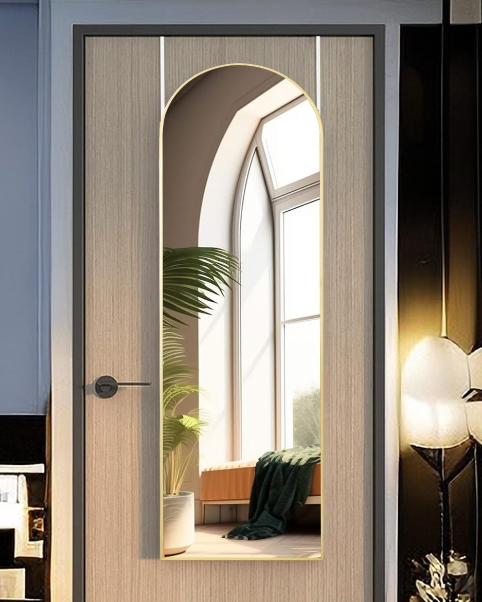 Full Length Mirror 48x14 Inches - Over The Door Hanging Mirror for Bedroom, Living Room, Closet - Arch Floor Mirror, Door Mirror with Gold Frame - No Drill Easy Install - Image 2