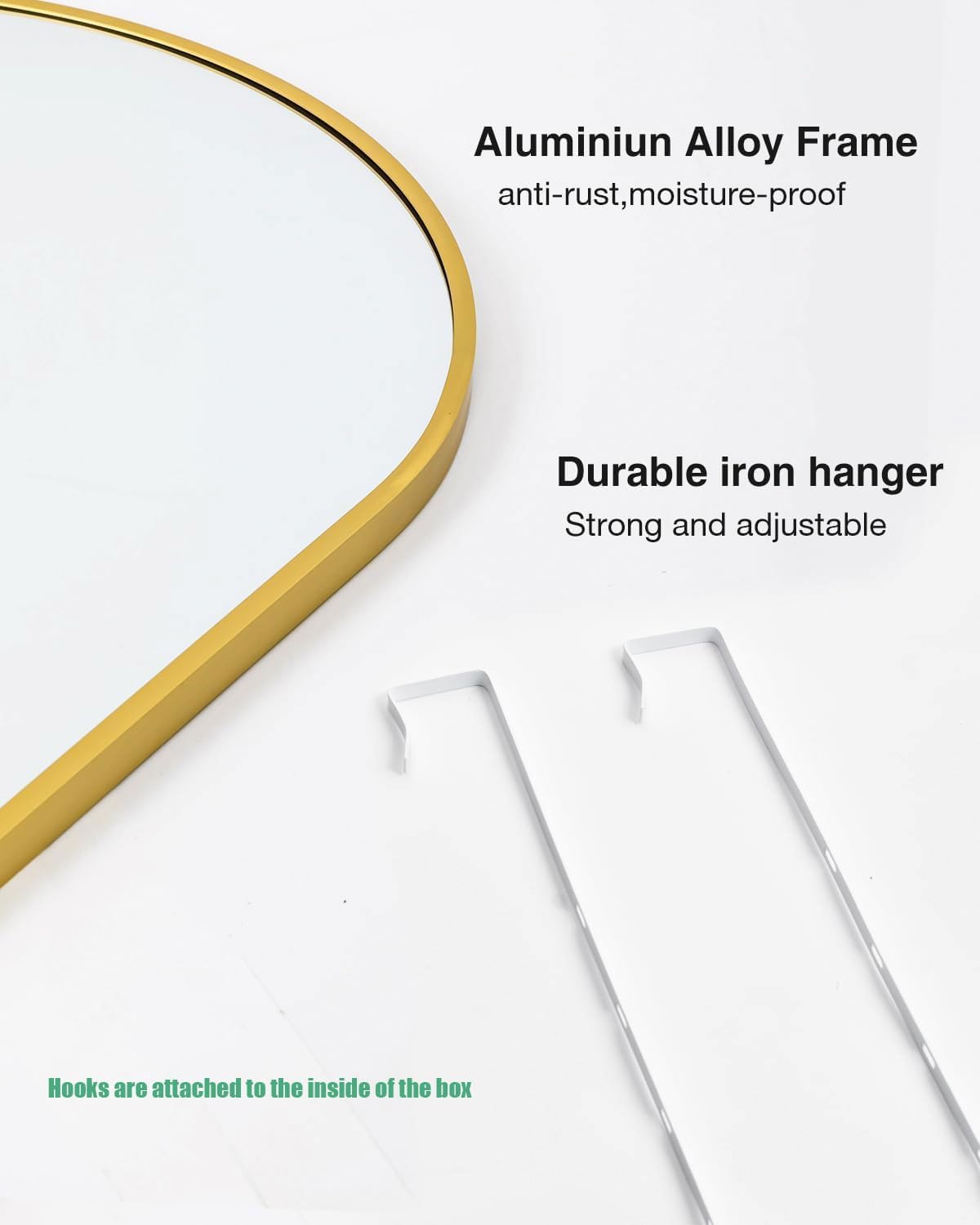 Full Length Mirror 48x14 Inches - Over The Door Hanging Mirror for Bedroom, Living Room, Closet - Arch Floor Mirror, Door Mirror with Gold Frame - No Drill Easy Install - Image 3