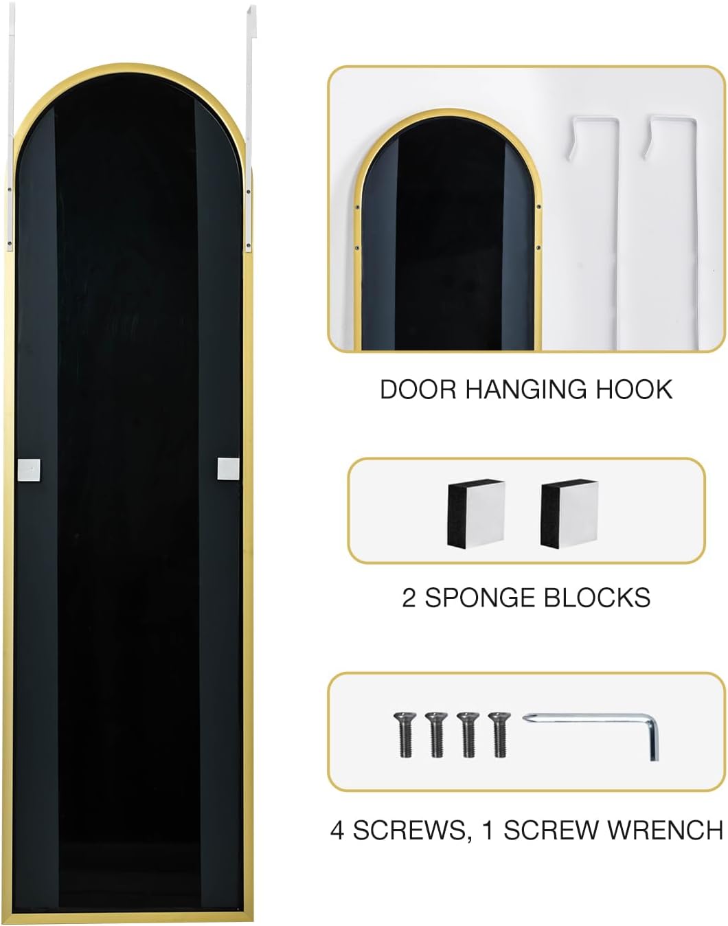 Full Length Mirror 48x14 Inches - Over The Door Hanging Mirror for Bedroom, Living Room, Closet - Arch Floor Mirror, Door Mirror with Gold Frame - No Drill Easy Install - Image 5