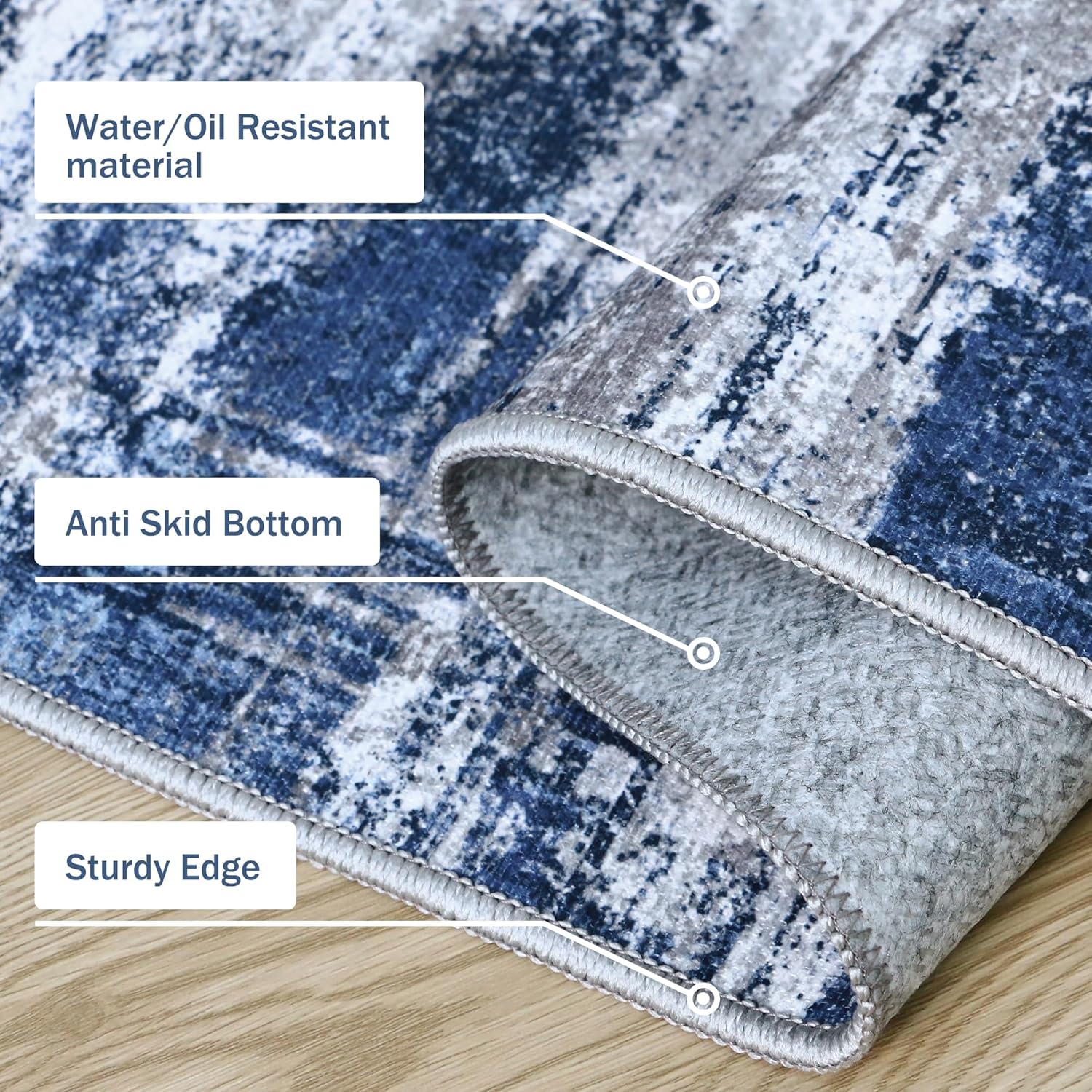 GENIMO Kitchen Rugs Sets of 3 Non Slip Washable Kitchen Mats for Floor, Waterproof Abstract Kitchen Runner Rug, Floor Mat Carpet for Hallway, Laundry, Sink, Entryway, Bathroom, Blue&Ivory - Image 6