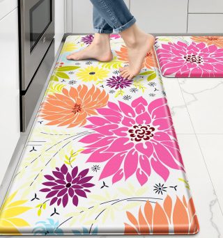 KMAT Kitchen Mat, Heavy Duty Ergonomic Comfort Foam Standing Desk Mat, Cushioned Anti Fatigue Kitchen Rugs for Floor, Waterproof Non-Slip Mats and Rugs Set for Office, Laundry,17.3"x30"+17.3x47
