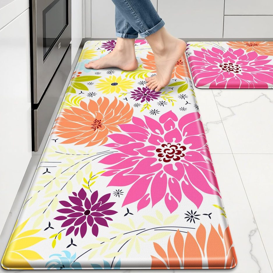 KMAT Kitchen Mat, Heavy Duty Ergonomic Comfort Foam Standing Desk Mat, Cushioned Anti Fatigue Kitchen Rugs for Floor, Waterproof Non-Slip Mats and Rugs Set for Office, Laundry，17.3"x30"+17.3x47