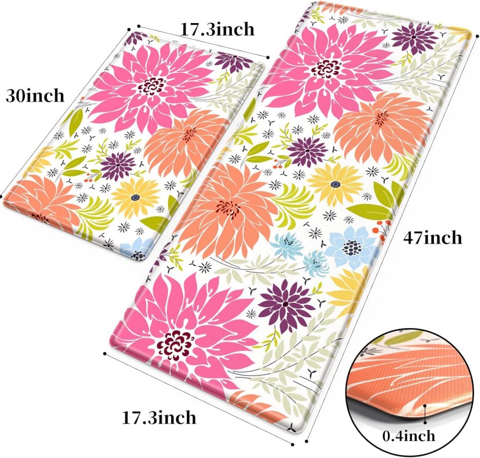 KMAT Kitchen Mat, Heavy Duty Ergonomic Comfort Foam Standing Desk Mat, Cushioned Anti Fatigue Kitchen Rugs for Floor, Waterproof Non-Slip Mats and Rugs Set for Office, Laundry，17.3"x30"+17.3x47 - Image 2