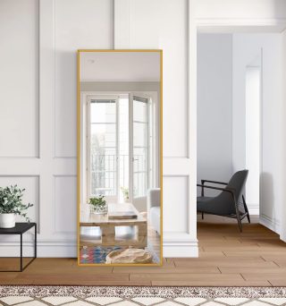 NeuType Full Length Mirror, Aluminum Alloy Thin Frame, 64"x21" Gold, Wall Mirror Dressing Mirror, Hanging or Leaning Against Wall, Bedroom Mirror, Floor Mirror, Full Body Mirror, with Stand