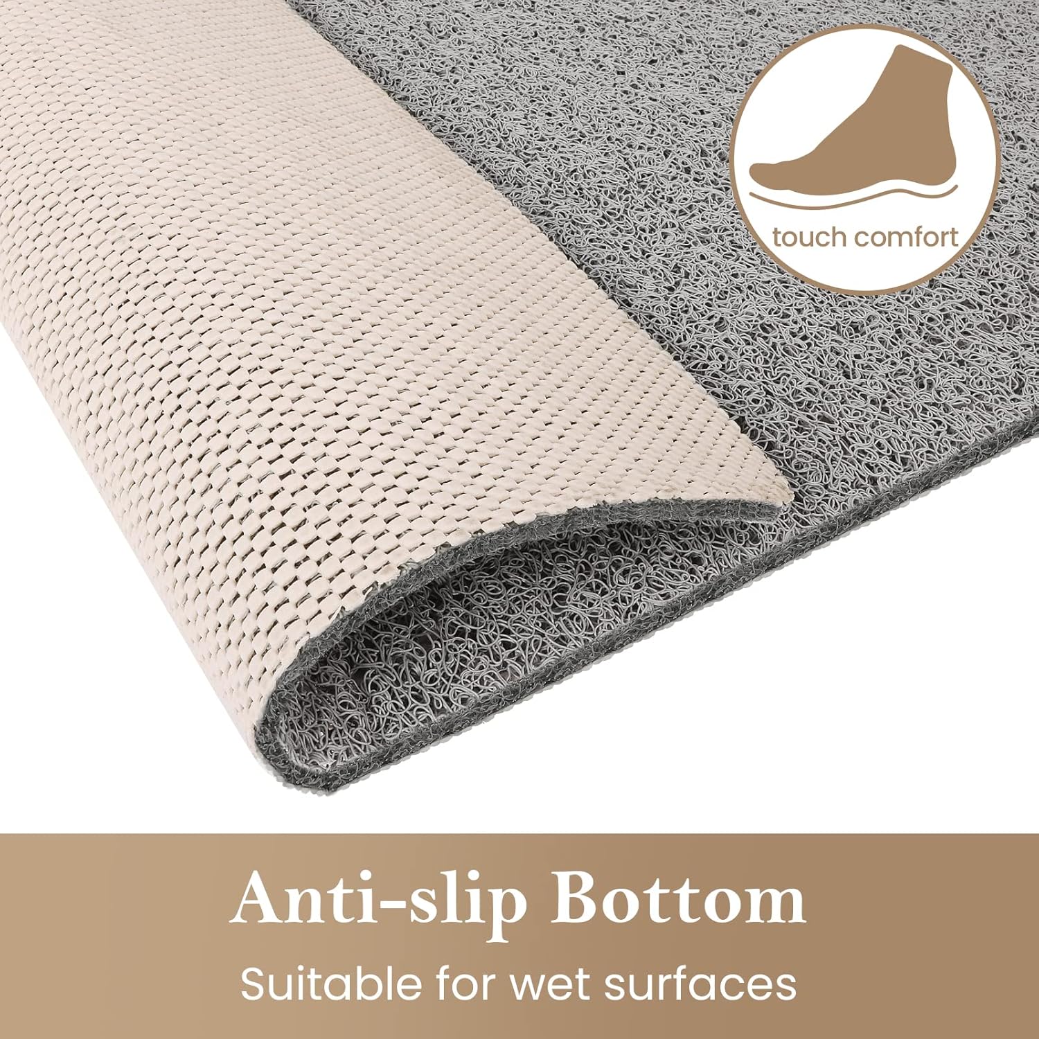 PVC Loofah (Phthalate Free) Shower/Bathtub Mat Non-Slip, 24x16 inch, Soft Tub Mat with Drain, for Tub and Bathroom,Quick Drying,Grey - Image 4