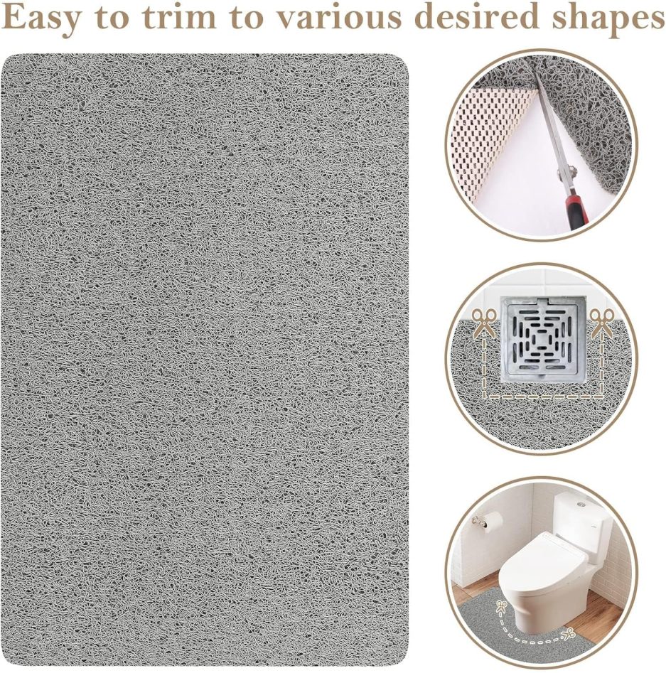 PVC Loofah (Phthalate Free) Shower/Bathtub Mat Non-Slip, 24x16 inch, Soft Tub Mat with Drain, for Tub and Bathroom,Quick Drying,Grey - Image 6