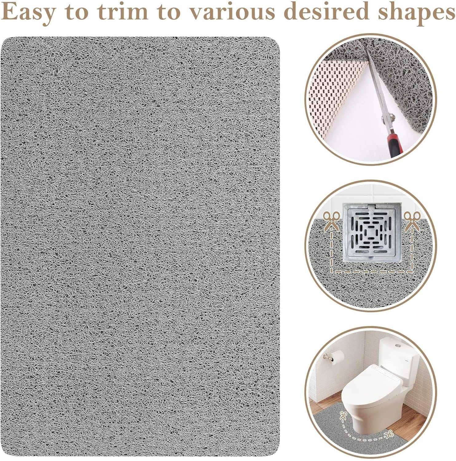 PVC Loofah (Phthalate Free) Shower/Bathtub Mat Non-Slip, 24x16 inch, Soft Tub Mat with Drain, for Tub and Bathroom,Quick Drying,Grey - Image 6