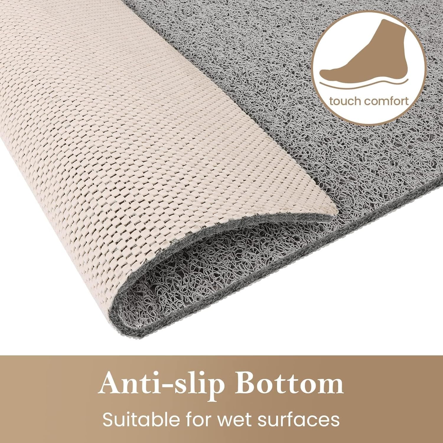 PVC Loofah (Phthalate Free) Shower/Bathtub Mat Non-Slip, 24x16 inch, Soft Tub Mat with Drain, for Tub and Bathroom,Quick Drying,Grey - Image 7