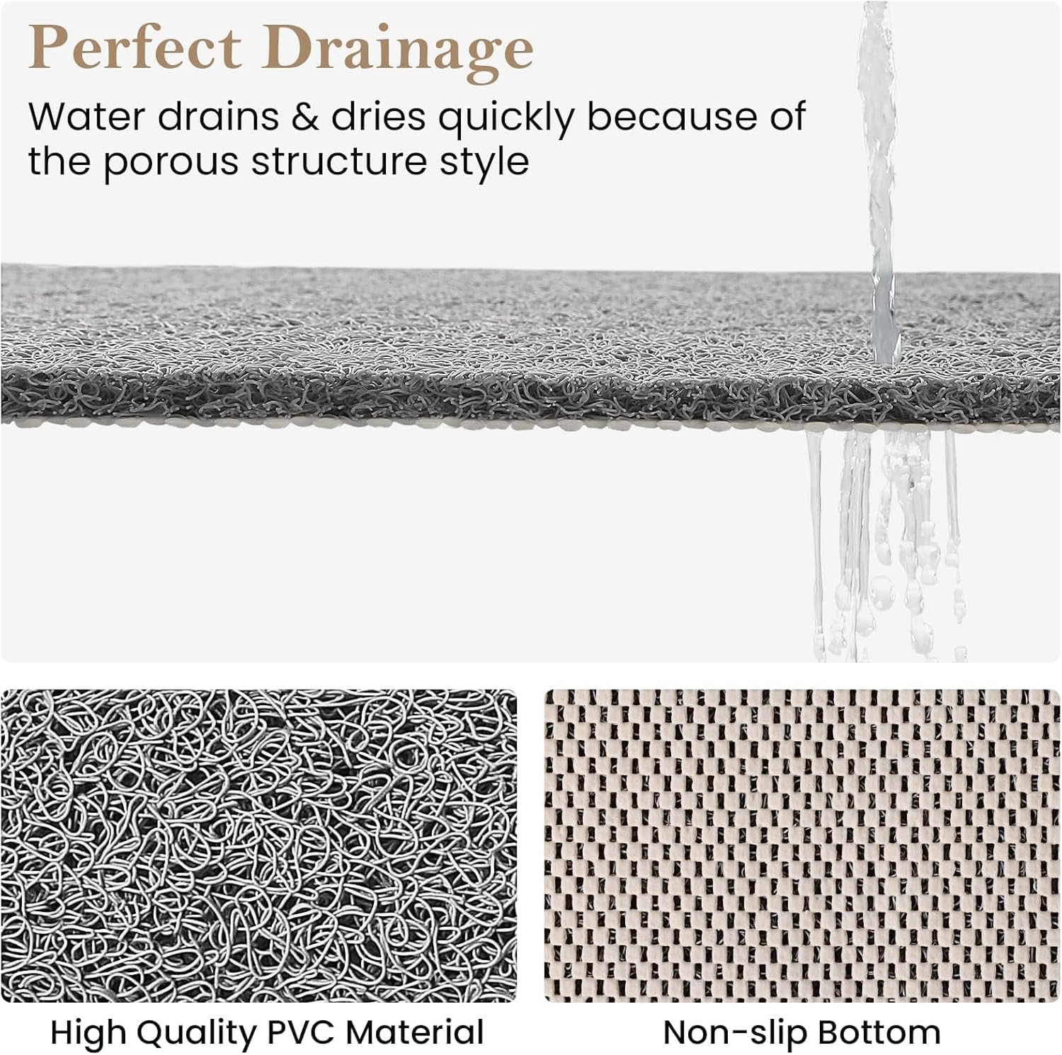 PVC Loofah (Phthalate Free) Shower/Bathtub Mat Non-Slip, 24x16 inch, Soft Tub Mat with Drain, for Tub and Bathroom,Quick Drying,Grey - Image 10