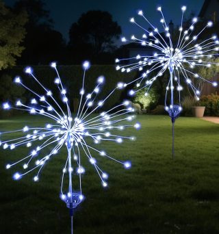 Solar Firework Lights, 2 Pack 120 LEDs 2 Lighting Modes Solar Garden Lights Outdoor Waterproof for Yard Patio Walkway Pathway Party Wedding Christmas Decorative- Cool White