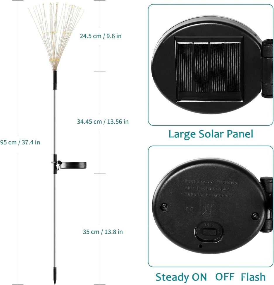 Solar Firework Lights, 2 Pack 120 LEDs 2 Lighting Modes Solar Garden Lights Outdoor Waterproof for Yard Patio Walkway Pathway Party Wedding Christmas Decorative- Cool White - Image 2