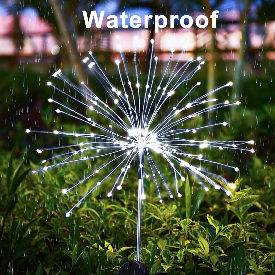 Solar Firework Lights, 2 Pack 120 LEDs 2 Lighting Modes Solar Garden Lights Outdoor Waterproof for Yard Patio Walkway Pathway Party Wedding Christmas Decorative- Cool White - Image 3