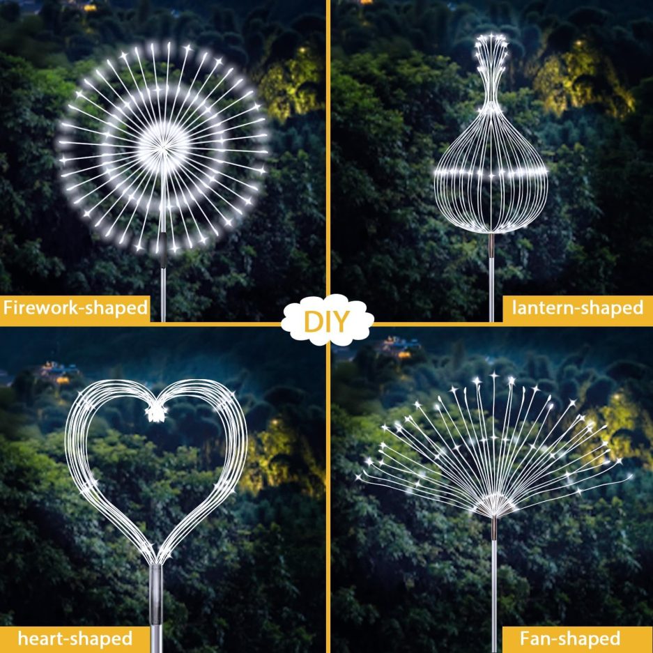 Solar Firework Lights, 2 Pack 120 LEDs 2 Lighting Modes Solar Garden Lights Outdoor Waterproof for Yard Patio Walkway Pathway Party Wedding Christmas Decorative- Cool White - Image 6